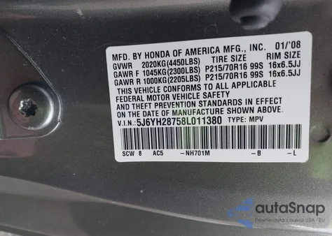 2008 Honda Element Ex из США, поврежденный, VIN 5J6YH28758L011380